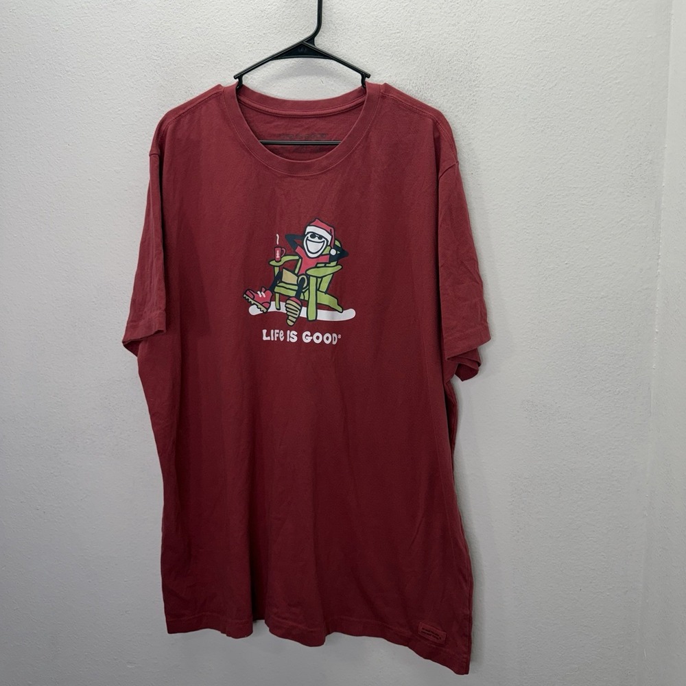 LIFE IS GOOD T-Shirt Mens XXL Crusher Tee Red Winter Hot Cocoa Outdoors Crew